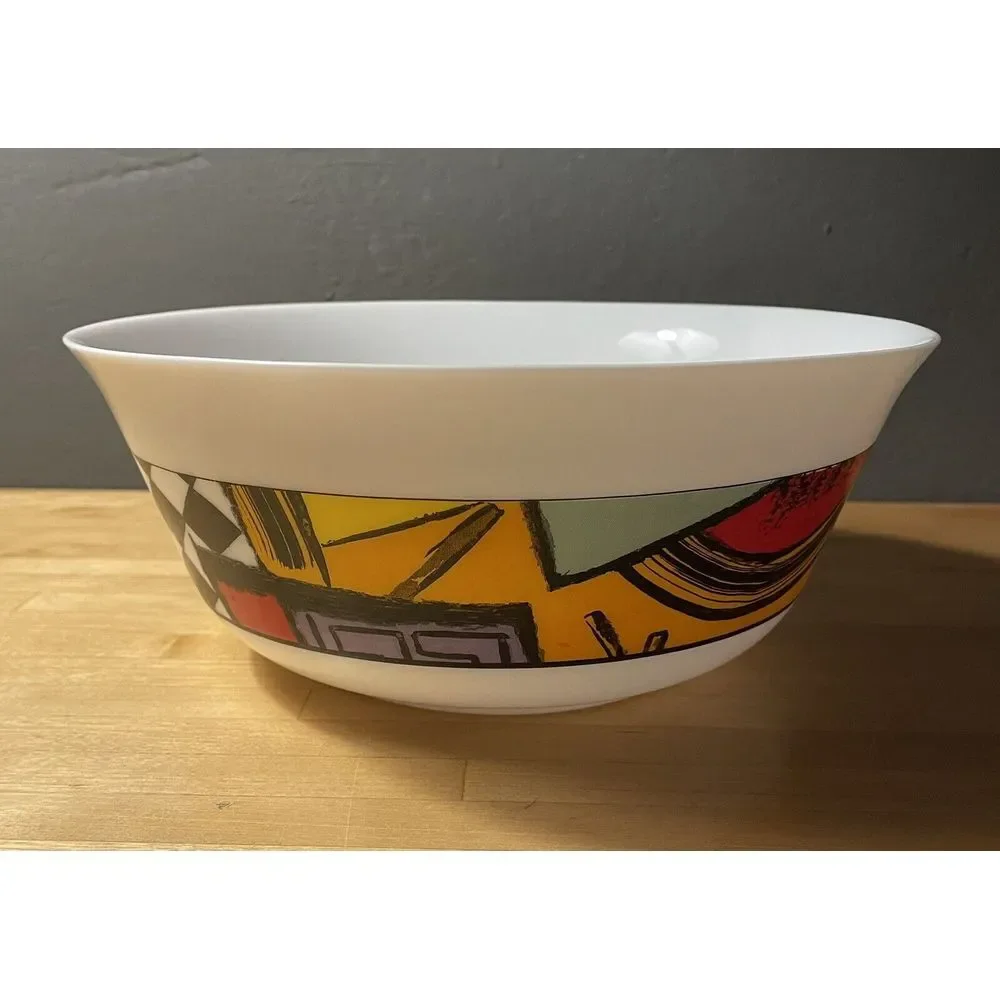 Vintage Arcopal France Santiago Patchwork Glass Serving Bowl 9 1/4" Retro 80's. - Picture 2 of 8